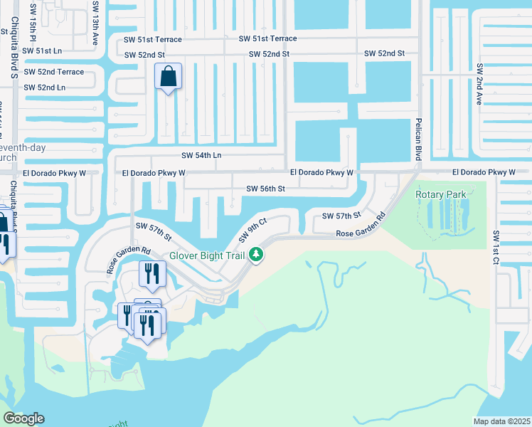 map of restaurants, bars, coffee shops, grocery stores, and more near 5767 Southwest 9th Court in Cape Coral