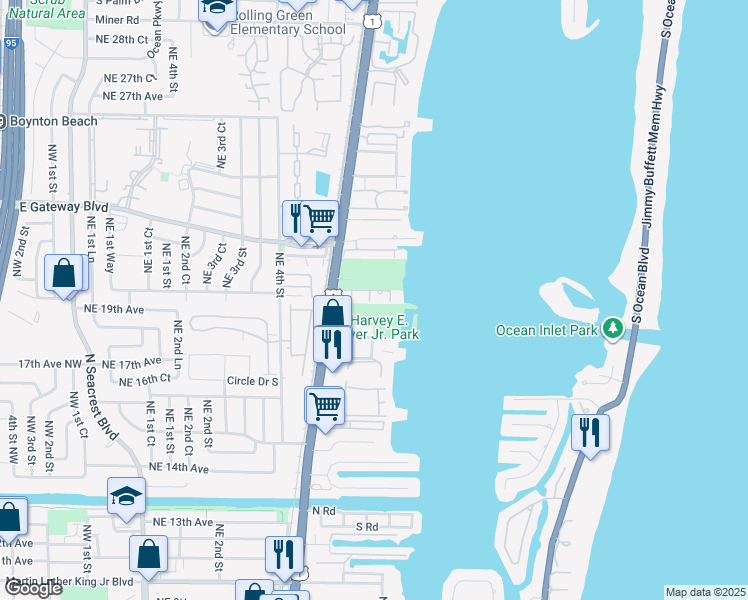 map of restaurants, bars, coffee shops, grocery stores, and more near 702 Northeast 20th Lane in Boynton Beach