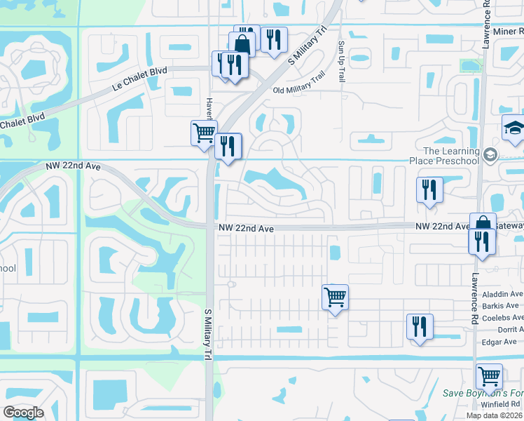 map of restaurants, bars, coffee shops, grocery stores, and more near 4830 Purdue Drive in Boynton Beach