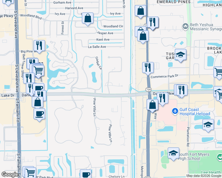 map of restaurants, bars, coffee shops, grocery stores, and more near 5800 Jeffrey Lane in Fort Myers