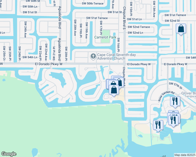 map of restaurants, bars, coffee shops, grocery stores, and more near 5618 Harbour Circle in Cape Coral