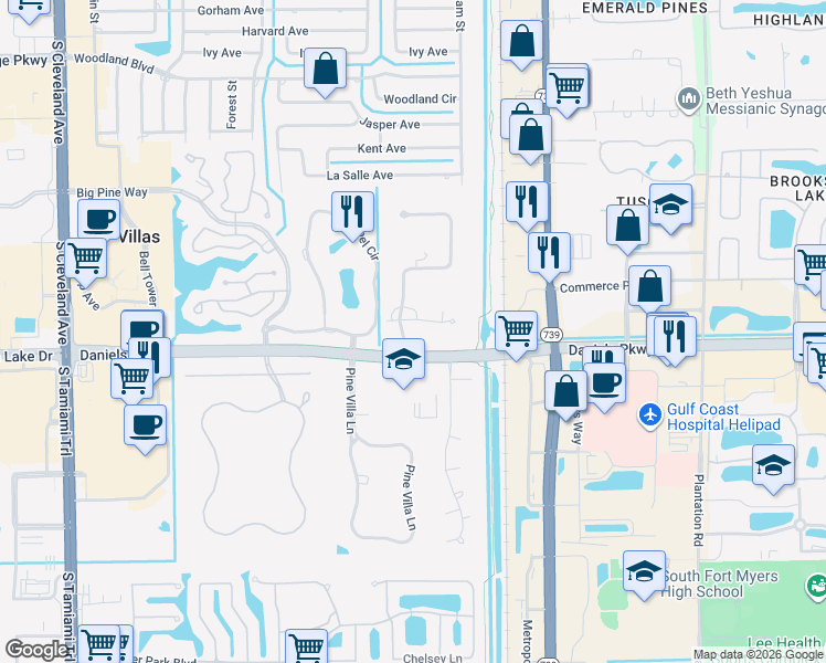map of restaurants, bars, coffee shops, grocery stores, and more near 5800 Jeffrey Lane in Fort Myers