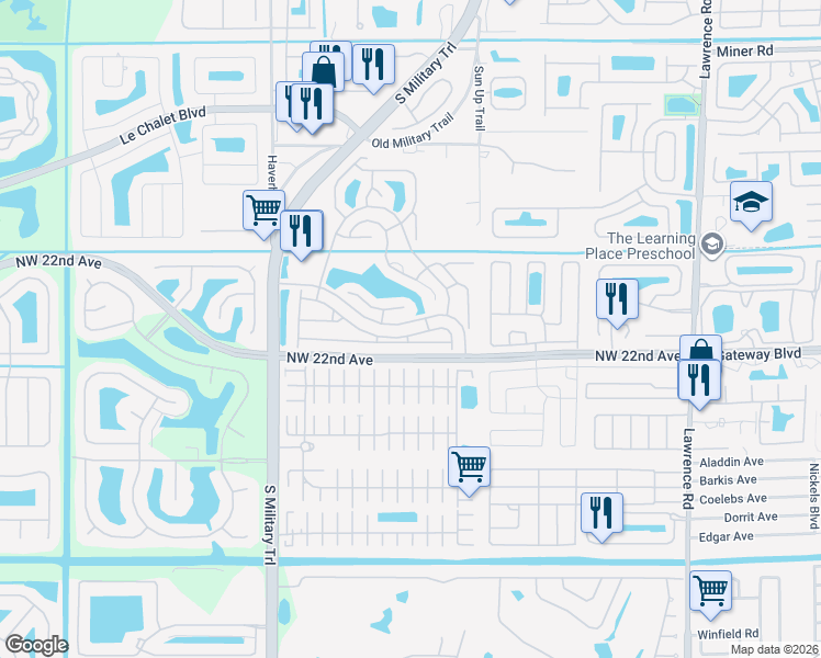map of restaurants, bars, coffee shops, grocery stores, and more near 4669 Purdue Drive in Boynton Beach