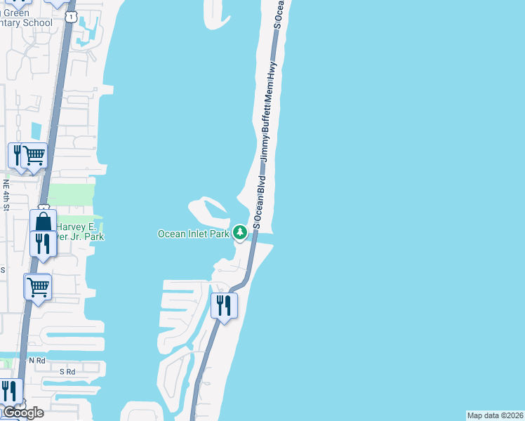 map of restaurants, bars, coffee shops, grocery stores, and more near 3070 South Ocean Boulevard in Lantana