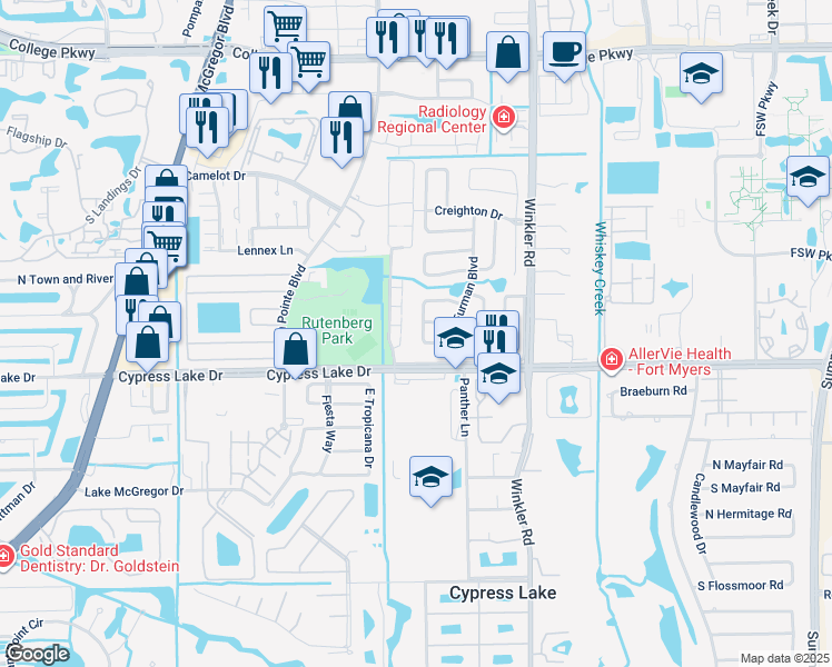map of restaurants, bars, coffee shops, grocery stores, and more near 832 Xavier Avenue South in Fort Myers