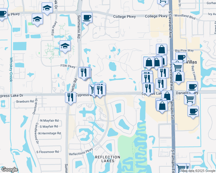 map of restaurants, bars, coffee shops, grocery stores, and more near 7430 Lake Breeze Drive in Fort Myers