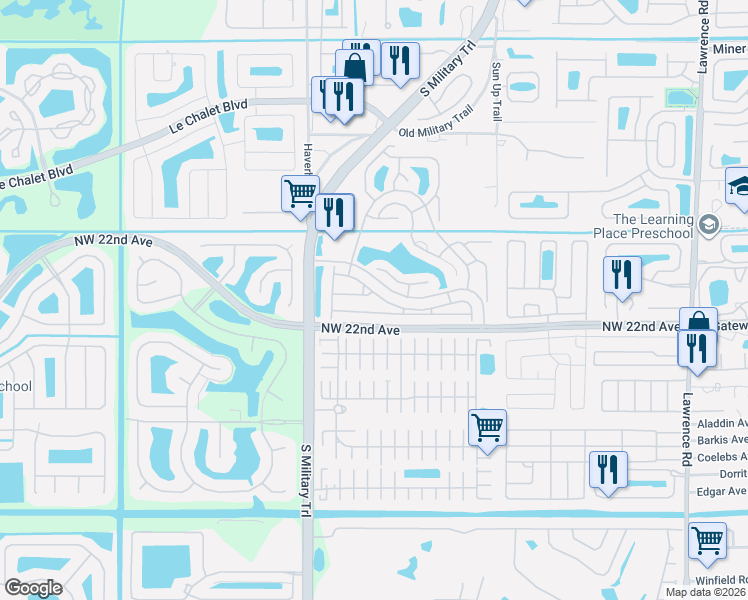 map of restaurants, bars, coffee shops, grocery stores, and more near 4830 Purdue Drive in Boynton Beach