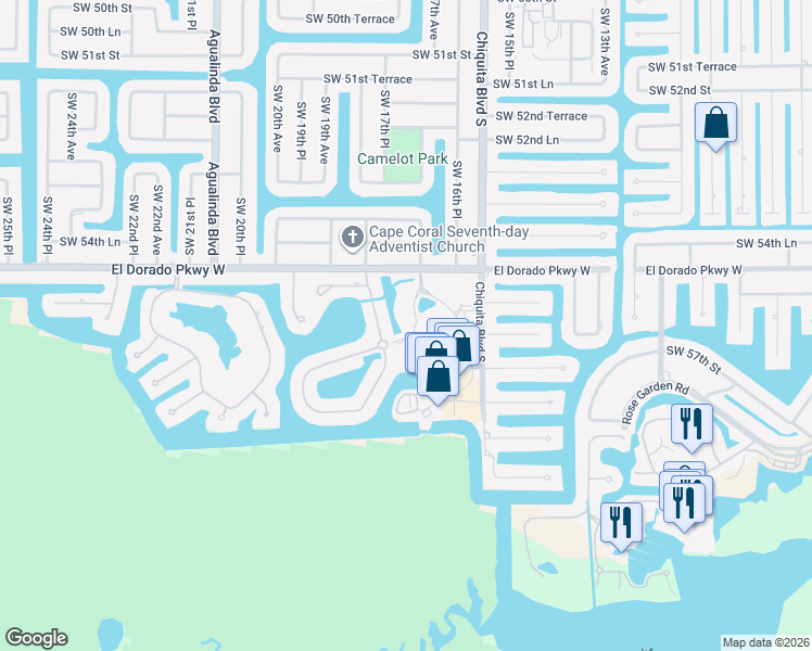 map of restaurants, bars, coffee shops, grocery stores, and more near 1731 Wading Bird Lane in Cape Coral