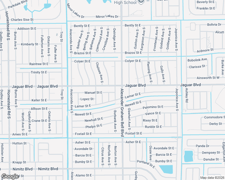 map of restaurants, bars, coffee shops, grocery stores, and more near 754 Jaguar Blvd in Lehigh Acres