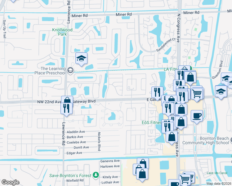 map of restaurants, bars, coffee shops, grocery stores, and more near 924 Sun Acres Lane in Boynton Beach