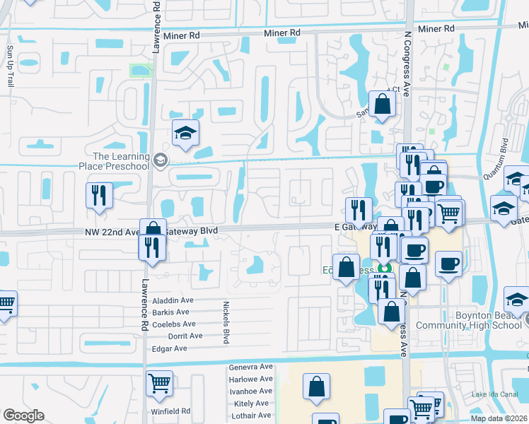 map of restaurants, bars, coffee shops, grocery stores, and more near 924 Sun Acres Lane in Boynton Beach