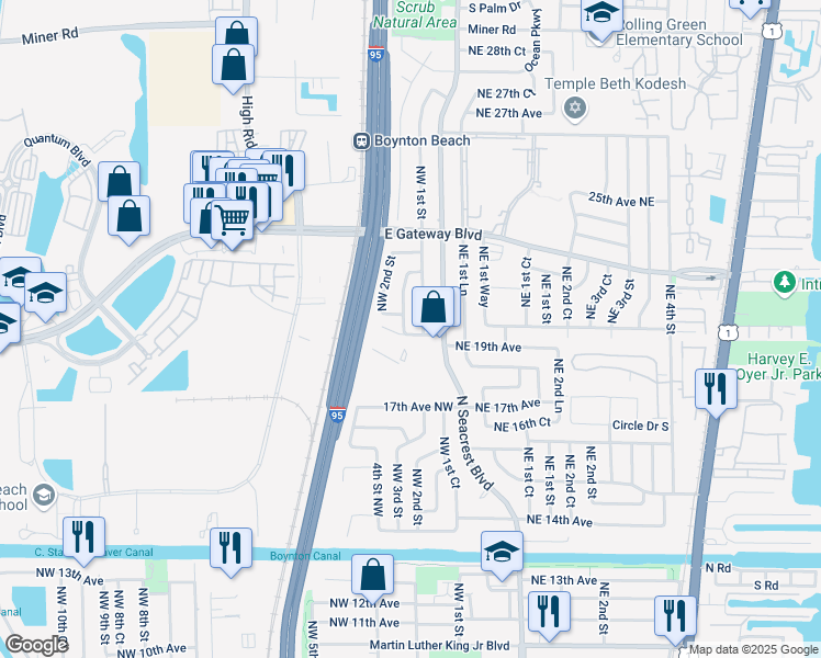 map of restaurants, bars, coffee shops, grocery stores, and more near 1900 Northwest 2nd Court in Boynton Beach