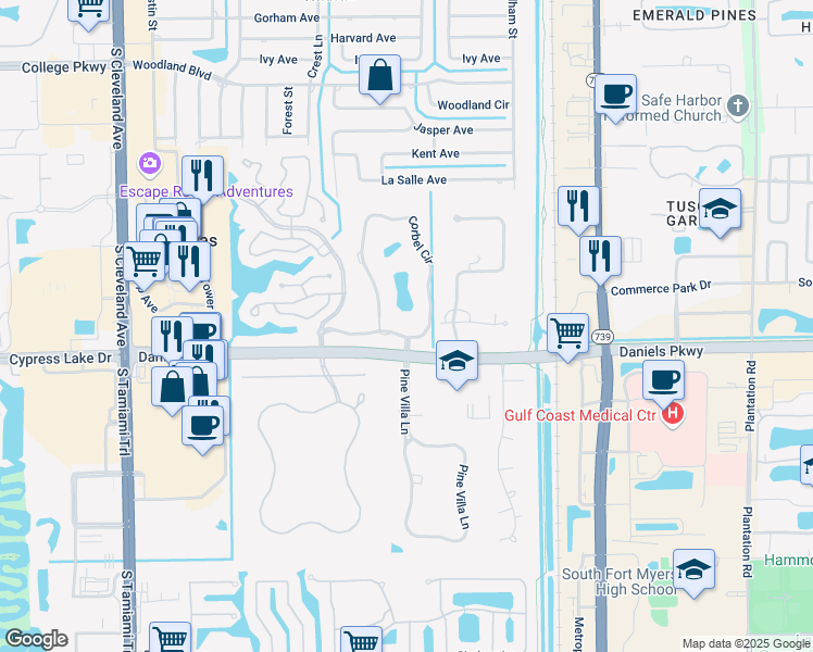 map of restaurants, bars, coffee shops, grocery stores, and more near 13301 Corbel Circle in Fort Myers