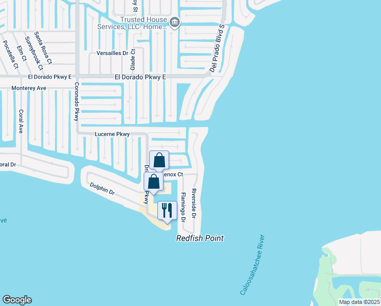 map of restaurants, bars, coffee shops, grocery stores, and more near 5642 Riverside Drive in Cape Coral