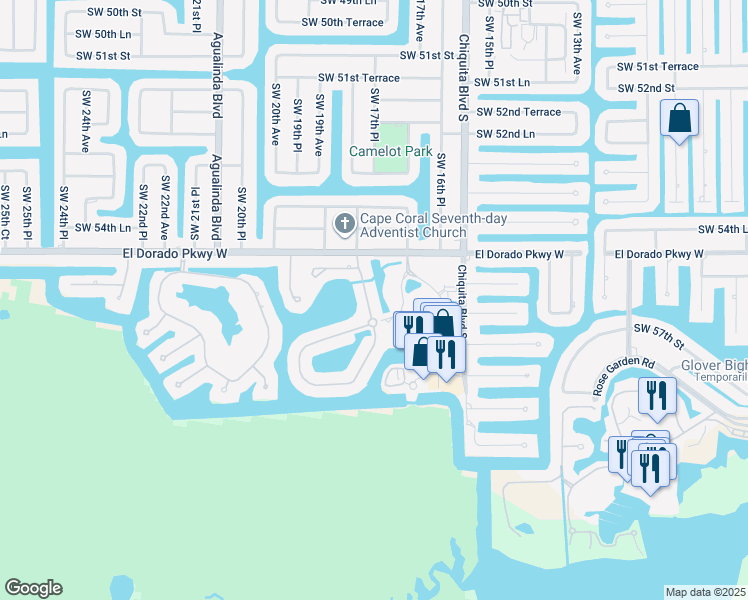 map of restaurants, bars, coffee shops, grocery stores, and more near 5618 Harbour Circle in Cape Coral