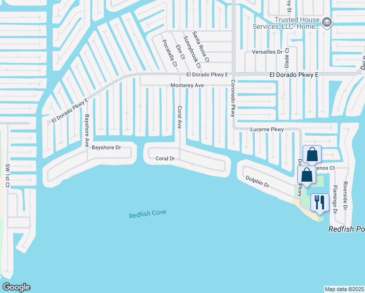 map of restaurants, bars, coffee shops, grocery stores, and more near 440 Coral Drive in Cape Coral