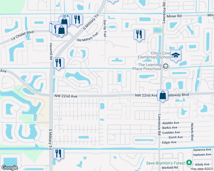 map of restaurants, bars, coffee shops, grocery stores, and more near 8930 Boatswain Drive in Boynton Beach