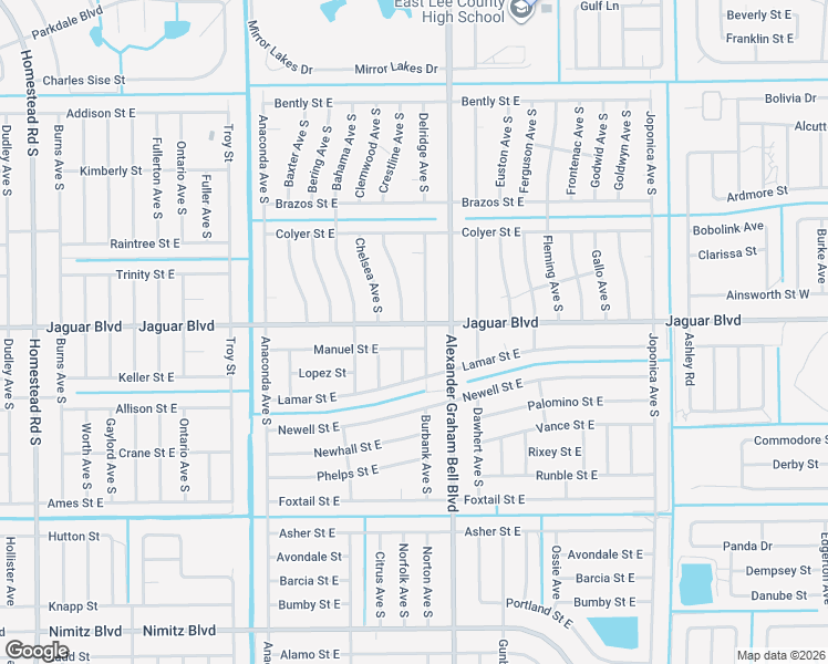 map of restaurants, bars, coffee shops, grocery stores, and more near 752 Jaguar Boulevard in Lehigh Acres
