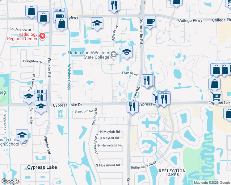 map of restaurants, bars, coffee shops, grocery stores, and more near in Cypress Lake