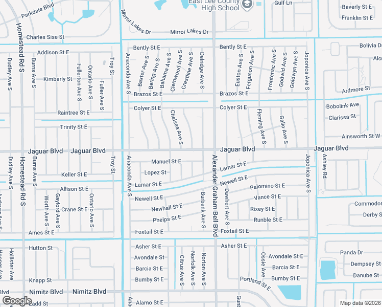 map of restaurants, bars, coffee shops, grocery stores, and more near 754 Jaguar Boulevard in Lehigh Acres