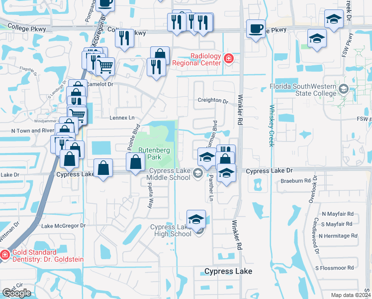 map of restaurants, bars, coffee shops, grocery stores, and more near 832 Xavier Avenue South in Fort Myers