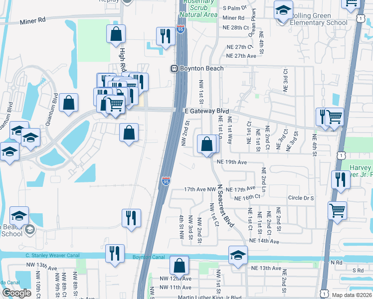 map of restaurants, bars, coffee shops, grocery stores, and more near 240 Northwest 20th Court in Boynton Beach