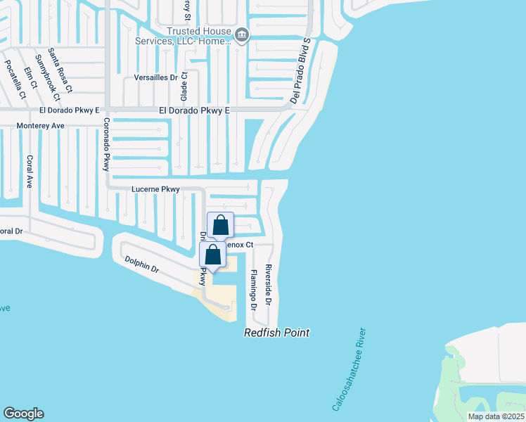 map of restaurants, bars, coffee shops, grocery stores, and more near 5650 Riverside Drive in Cape Coral