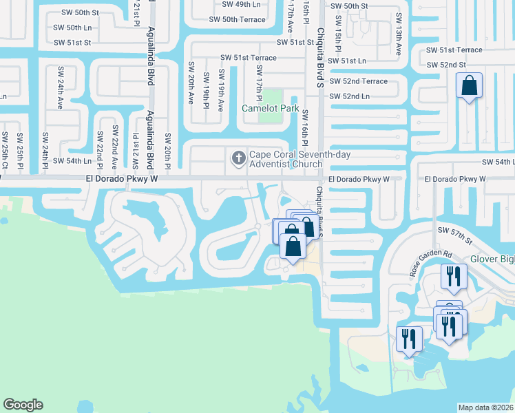map of restaurants, bars, coffee shops, grocery stores, and more near 5618 Harbour Circle in Cape Coral
