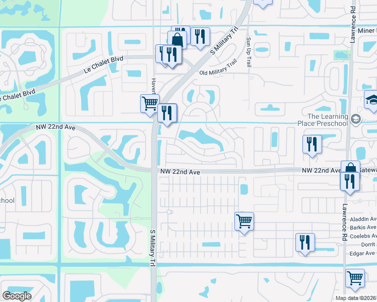 map of restaurants, bars, coffee shops, grocery stores, and more near 4830 Purdue Drive in Boynton Beach