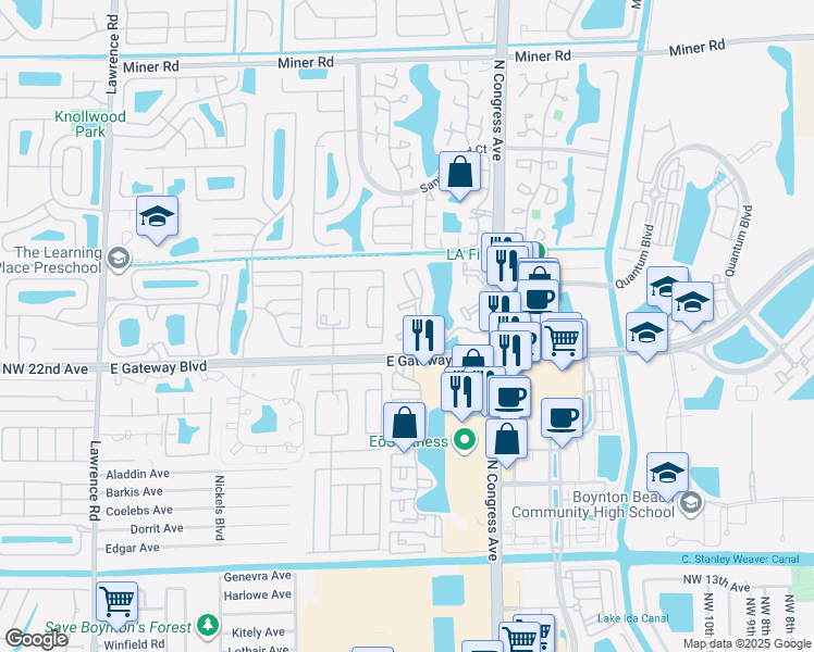 map of restaurants, bars, coffee shops, grocery stores, and more near in Boynton Beach