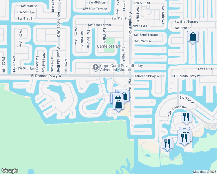 map of restaurants, bars, coffee shops, grocery stores, and more near 5610 Cape Harbour Drive in Cape Coral