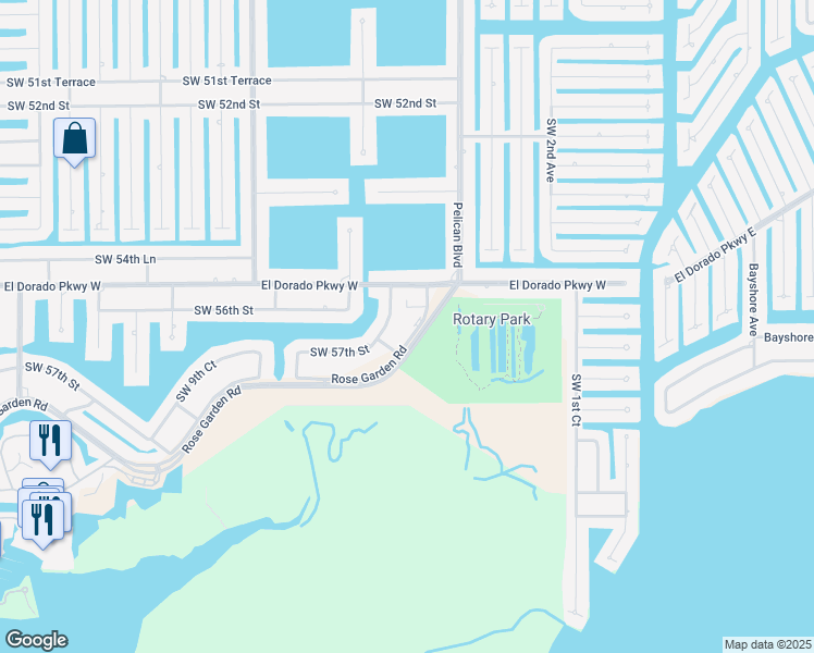 map of restaurants, bars, coffee shops, grocery stores, and more near 5510 Southwest 4th Place in Cape Coral