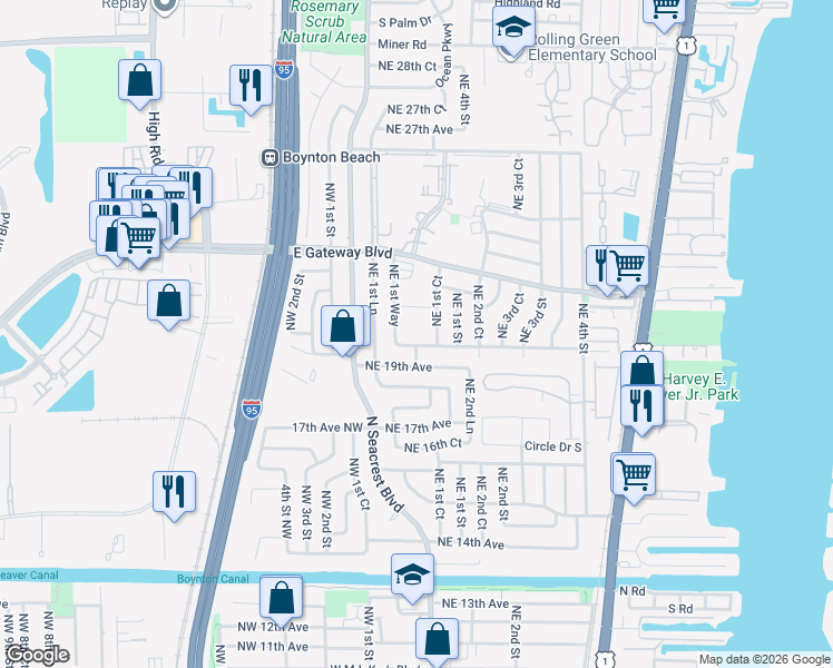 map of restaurants, bars, coffee shops, grocery stores, and more near 124 20th Avenue Northeast in Boynton Beach
