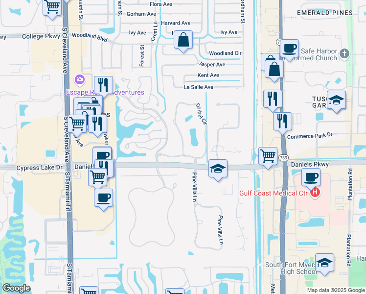 map of restaurants, bars, coffee shops, grocery stores, and more near 13281 Corbel Circle in Fort Myers
