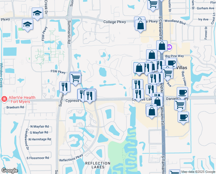map of restaurants, bars, coffee shops, grocery stores, and more near 7410 Lake Breeze Drive in Fort Myers