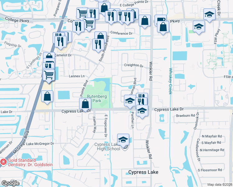 map of restaurants, bars, coffee shops, grocery stores, and more near 6158 Principia Drive in Fort Myers