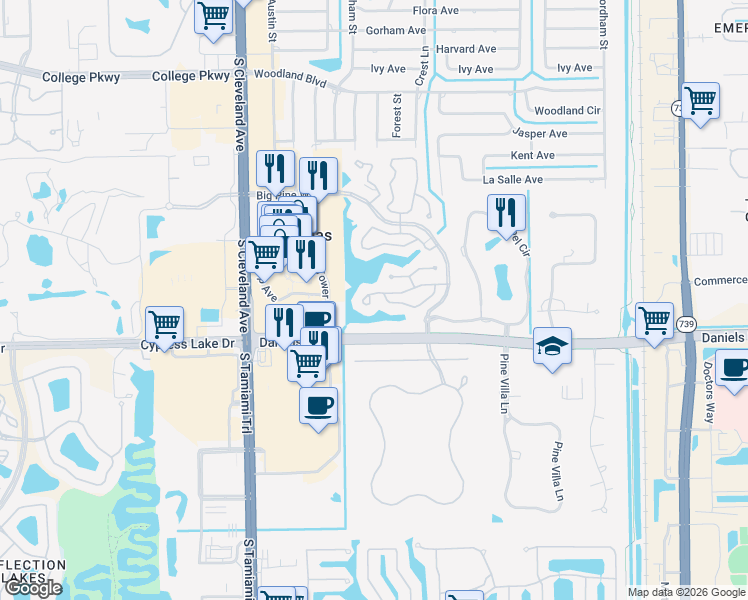 map of restaurants, bars, coffee shops, grocery stores, and more near 5434 Ashton Circle in Fort Myers