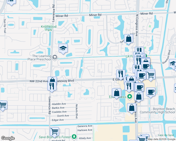 map of restaurants, bars, coffee shops, grocery stores, and more near 924 Sun Acres Lane in Boynton Beach