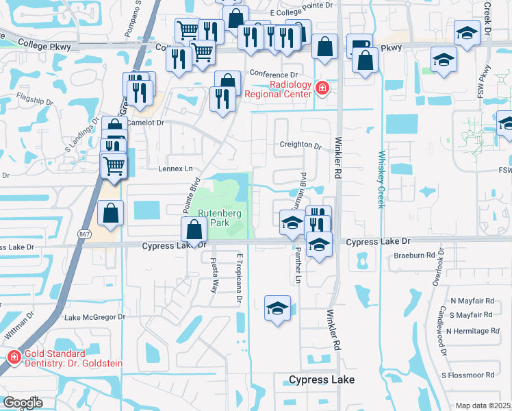 map of restaurants, bars, coffee shops, grocery stores, and more near 6158 Principia Drive in Fort Myers
