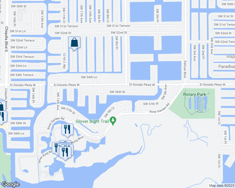 map of restaurants, bars, coffee shops, grocery stores, and more near 818 Southwest 56th Street in Cape Coral