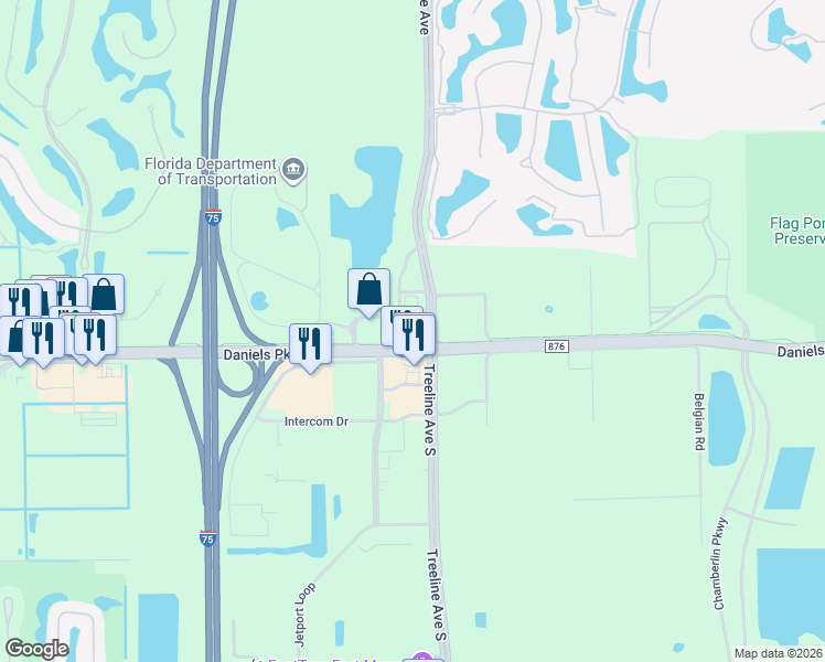 map of restaurants, bars, coffee shops, grocery stores, and more near 13581 Goldenwood Drive in Fort Myers