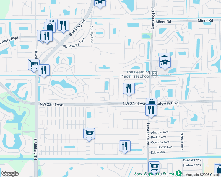 map of restaurants, bars, coffee shops, grocery stores, and more near 8628 Duke Court East in Boynton Beach