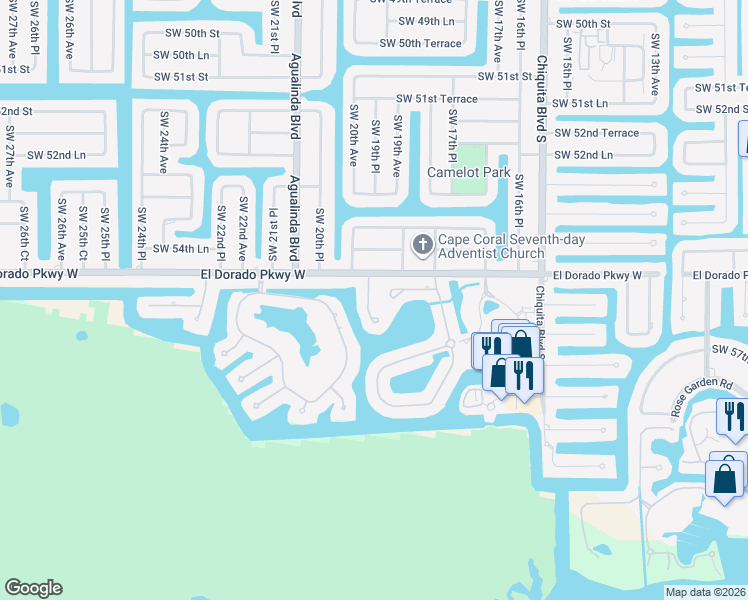 map of restaurants, bars, coffee shops, grocery stores, and more near 5509 Merlyn Lane in Cape Coral