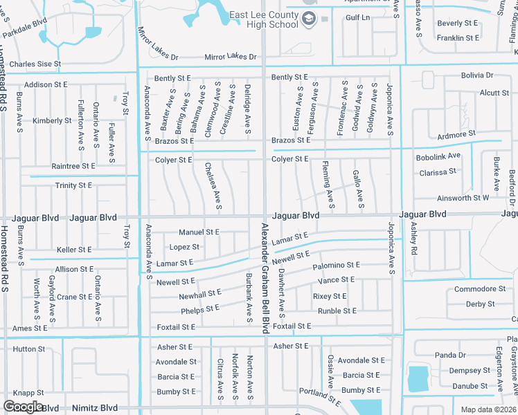 map of restaurants, bars, coffee shops, grocery stores, and more near 815 Bell Boulevard in Lehigh Acres