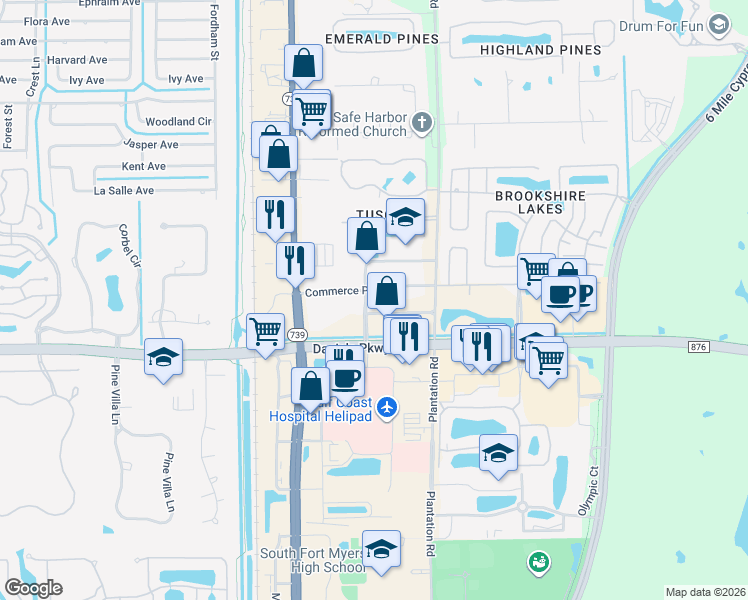 map of restaurants, bars, coffee shops, grocery stores, and more near 13465 Daniels Commerce Boulevard in Fort Myers