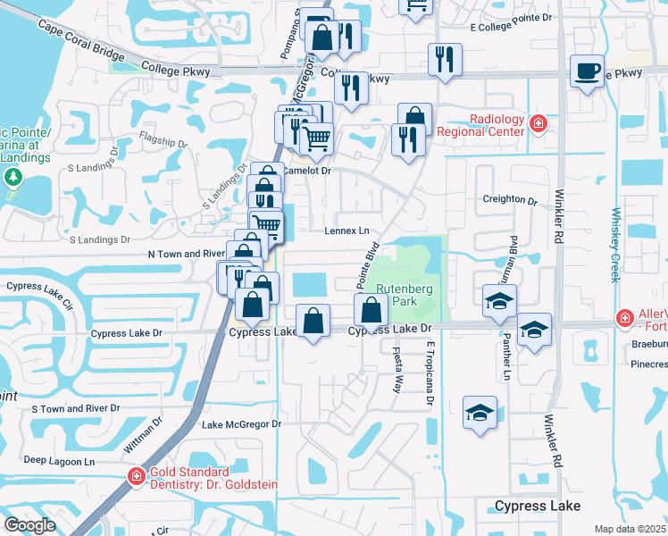 map of restaurants, bars, coffee shops, grocery stores, and more near 9749 Deerfoot Dr in Fort Myers