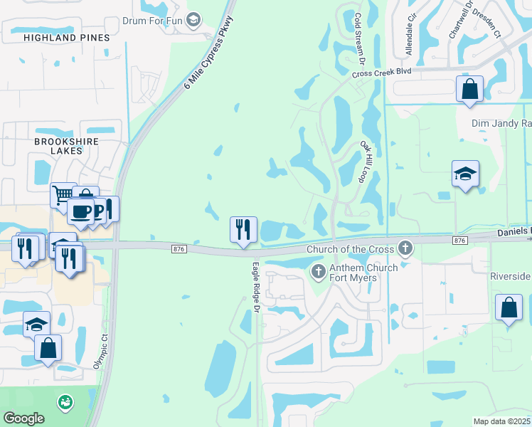 map of restaurants, bars, coffee shops, grocery stores, and more near 13256 White Marsh Lane in Fort Myers