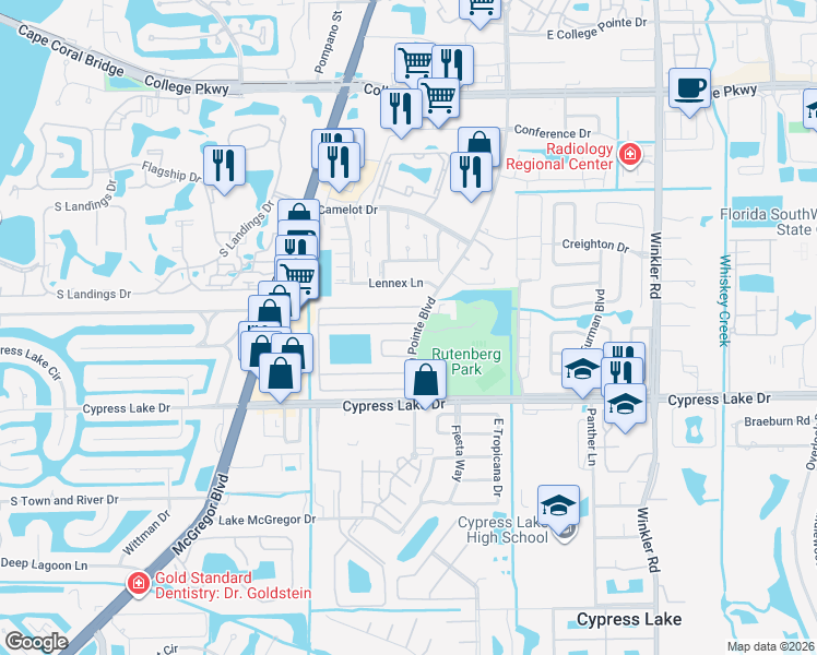 map of restaurants, bars, coffee shops, grocery stores, and more near 9720 Deerfoot Drive in Fort Myers