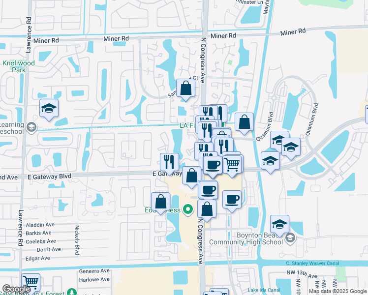 map of restaurants, bars, coffee shops, grocery stores, and more near 2305 North Congress Avenue in Boynton Beach