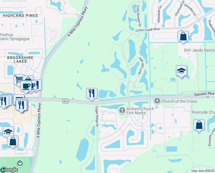 map of restaurants, bars, coffee shops, grocery stores, and more near 13256 White Marsh Lane in Fort Myers